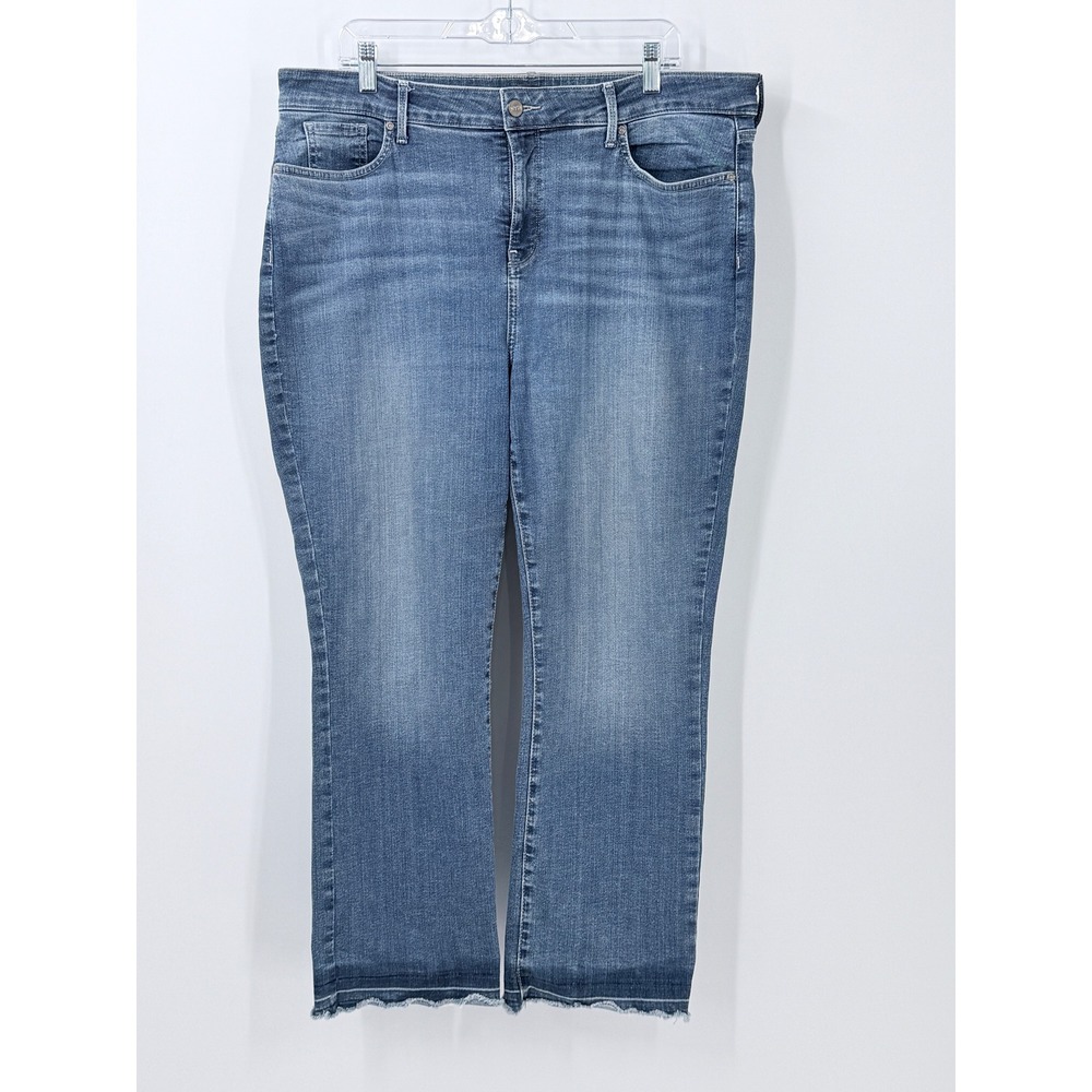 NYDJ Marilyn Straight Leg Jeans Blue Medium Wash Raw Hem Size 16 Lift Tuck